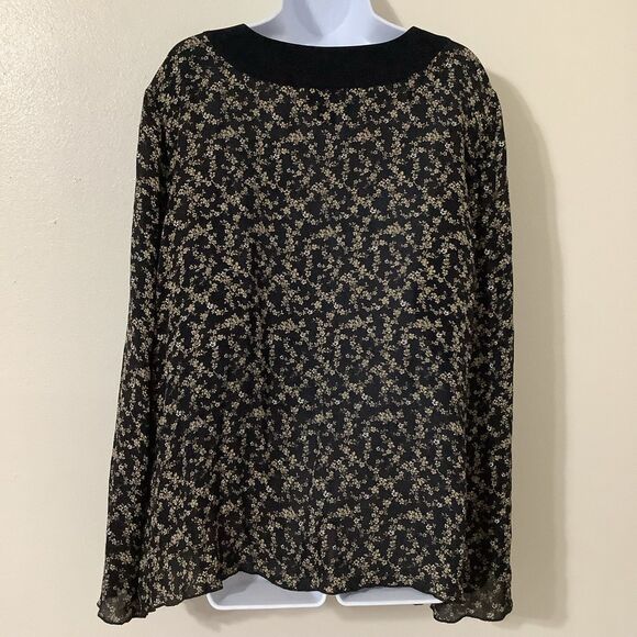 Lane Bryant Black Floral Whimsygoth Dark Cottagecore Flowy Silk Blouse 22/24 - Picture 4 of 12